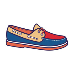 Colorful cartoon boat shoe with orange red and blue accents