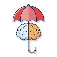 Brain protected by umbrella symbolizing mental health and safety