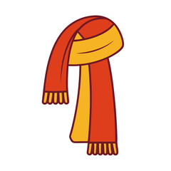 Cozy red and yellow striped scarf with fringed ends