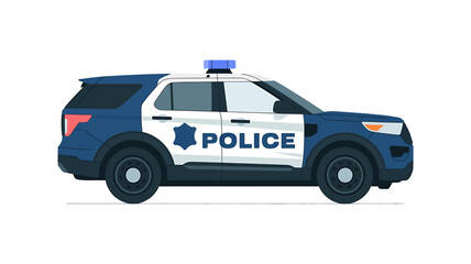 Isolated Police Car Illustration with Blue and White Color Scheme on White Background Professional Automotive Design