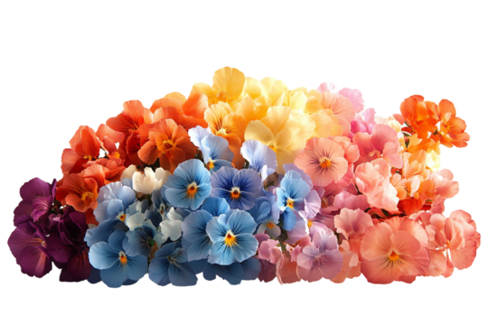Bunch of fresh multicolored flowers isolated on transparent background