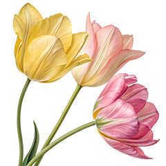 Colorful tulips bouquet illustration isolated on black background for floral art and design lovers