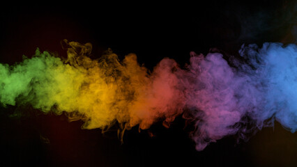 colorful rainbow holi paint color smoke isolated on black background