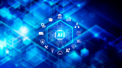 Ai tech, Global Internet connect with AI for business, Artificial Intelligence, using command prompt for generates something, Futuristic technology transformation.