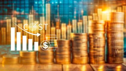 Cost reduction concept, Expenses and saving money, Business strategy and project management, with growth graph of quality control, cost reduction, efficient business and budget cutting.
