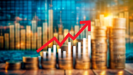 Global business growth analysis and asset investment chart Business and Finance, Up arrow economic chart, global economic trend analysis, Financial graph analysis on virtual screen.