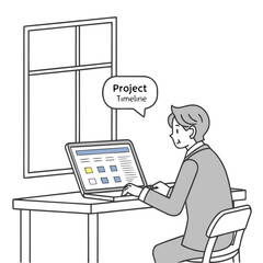 A man working on a project timeline on his laptop