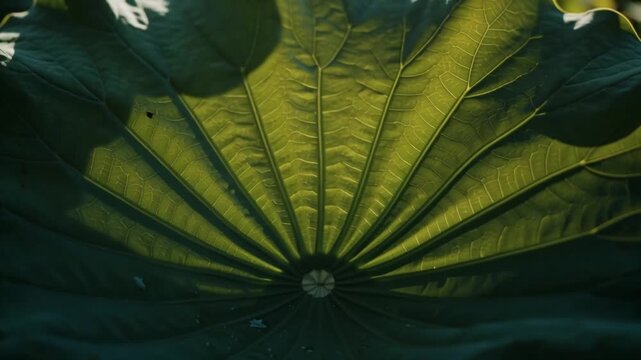 Intricate Details of a Giant Water Lily Pad A Close-Up View