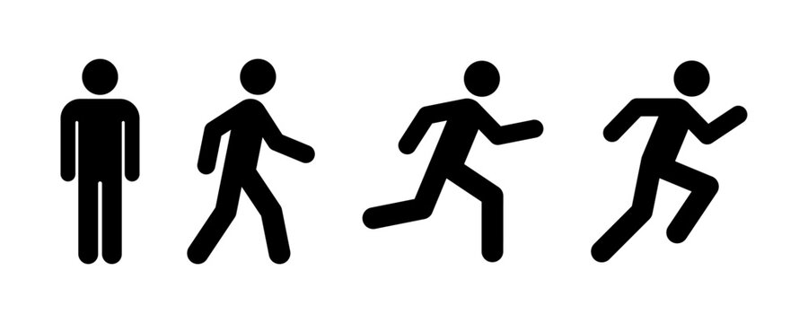 Standing, walking and running man icon set