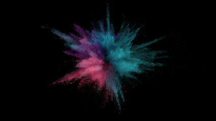 Obraz premium Freeze Motion Shot of Color Powder Explosion Isolated on Black Background