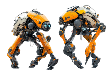 Futuristic robots working together isolated on transparent background