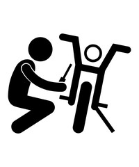 Motorcycle repairman repairing a motorcycle in a black and white