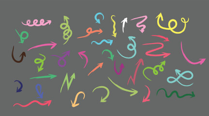 Pastel colored pencil hand drawn arrows set vector.