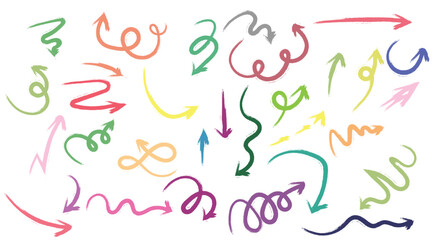 Pastel colored pencil hand drawn arrows set vector.