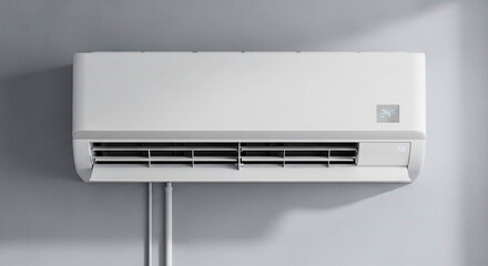 Wall-Mounted Air Conditioning Unit with Digital Display and Drainage Pipes Indoors