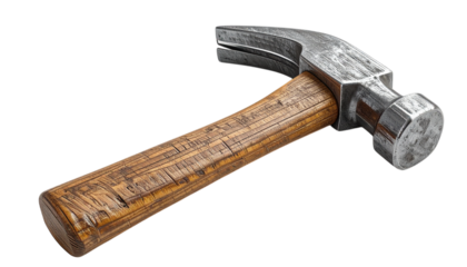 Rustic hammer shows wood texture with PNG transparent background for mockup.