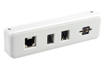 Multi-outlet white power extension with surge guard isolated on transparent background