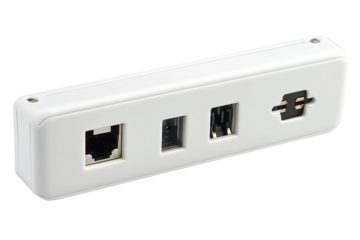 Multi-outlet white power extension with surge guard isolated on transparent background