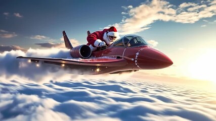 A santa claus riding a jet plane in the sky - Powered by Adobe