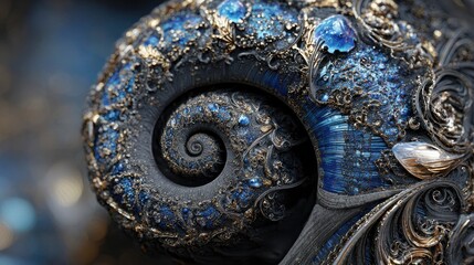 Dark Blue Gold Spiral Abstract Art