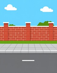 Flat illustration of a brick wall and sidewalk