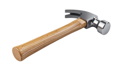 Metal and Wood Hammer floats on transparent background for construction, DIY, and product illustration.