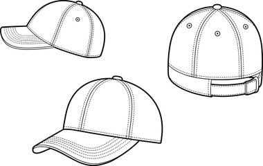 cap, baseball, hat, headwear, accessory, fashion, clothing, apparel, garment, panel, brim, stitch, seam, adjustable, strap, casual, sporty, vector, design, illustration