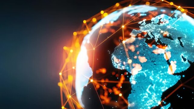 Holographic globe showcases vibrant trade routes and global markets in stunning display