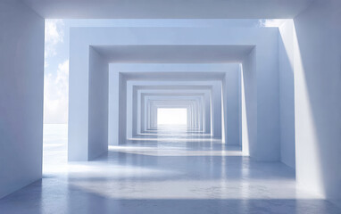Fototapeta premium Endless White Corridor with Perspective and Bright Light