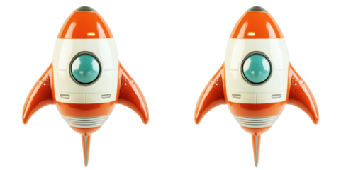 Colorful retro rocket ship design with glossy finish and playful features, detailed object