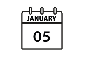 JANUARY 5 date on calendar design. Calendar Icon , banner, label, button, calendar vector date monthly graphic design sign,


