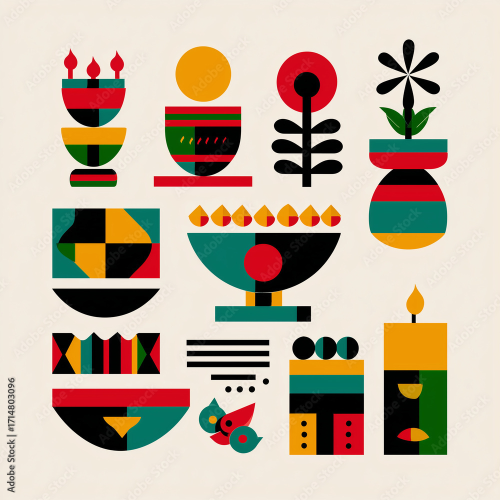 Poster abstract decorative shapes and patterns in vibrant colors
