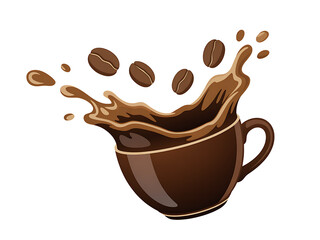 Obraz premium Coffee splash with beans isolated on transparent background