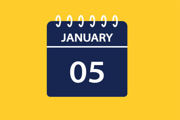 JANUARY 5 date on calendar design. Calendar Icon , banner, label, button, calendar vector date monthly graphic design sign,


