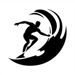 Surfer riding a wave silhouette isolated on transparent background