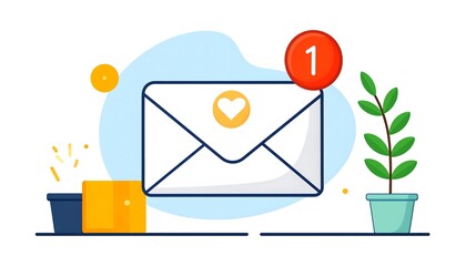 Flat illustration of a mail envelope with a notification