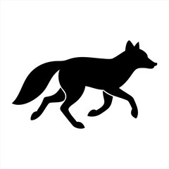 Black silhouette of a running fox isolated on transparent background