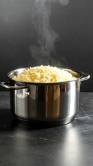 Steaming cooked rice in pot