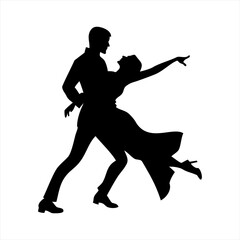 Silhouette of a couple dancing passionately isolated on transparent background