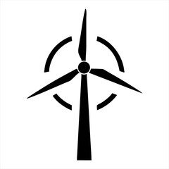 Black silhouette of a wind turbine isolated on transparent background