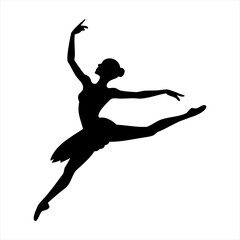 Silhouette of a ballerina in a graceful leap isolated on transparent background © shah