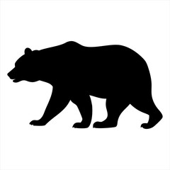 Black silhouette of a walking bear isolated on transparent background