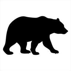 Black silhouette of a walking bear isolated on transparent background