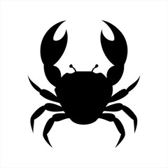 Black silhouette of a crab with claws raised isolated on transparent background