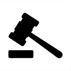 Black silhouette of a judge s gavel and block isolated on transparent background