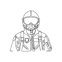 Line art of a fighter pilot wearing helmet and protective gear  