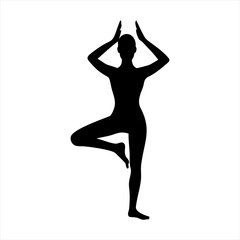 Fototapeta premium Silhouette of a woman in tree pose yoga asana isolated on transparent background