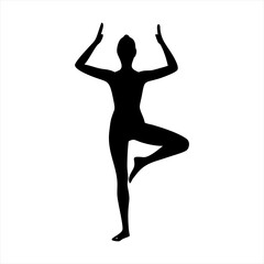 Silhouette of a woman in tree pose yoga asana isolated on transparent background