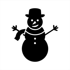 Black snowman icon with hat and scarf isolated on transparent background