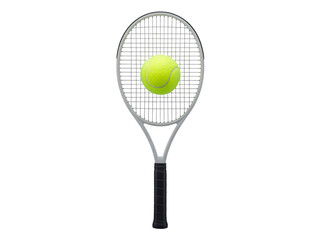 Classic Tennis Racket and Ball, Front View, Isolated on Transparent Background